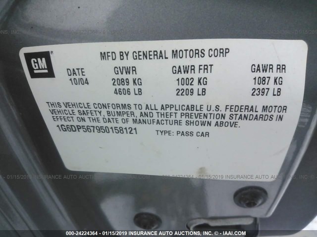 1G6DP567950158121 - 2005 CADILLAC CTS HI FEATURE V6 GRAY photo 9