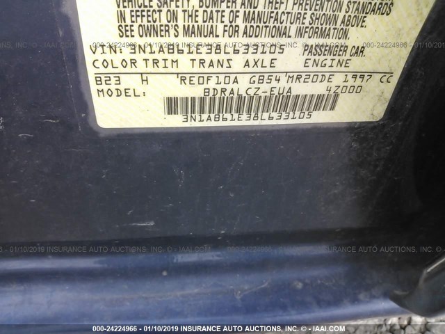 3N1AB61E38L633105 - 2008 NISSAN SENTRA 2.0/2.0S/2.0SL BLUE photo 9