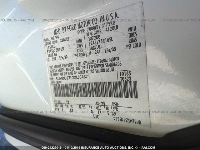 5LMRU27L2XLJ04871 - 1999 LINCOLN NAVIGATOR 白色 照片 9