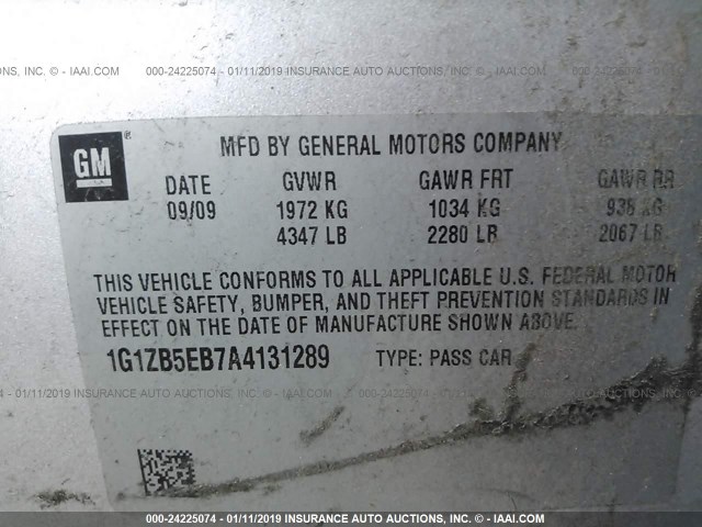 1G1ZB5EB7A4131289 - 2010 CHEVROLET MALIBU LS GRAY photo 9