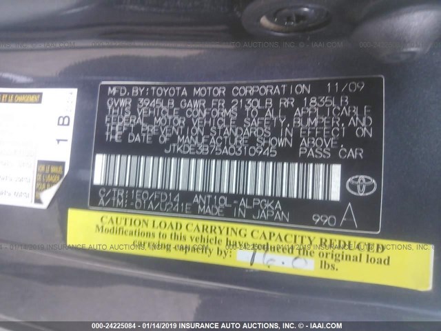 JTKDE3B75A0310945 - 2010 TOYOTA SCION TC მუქი ლურჯი ფოტო 9