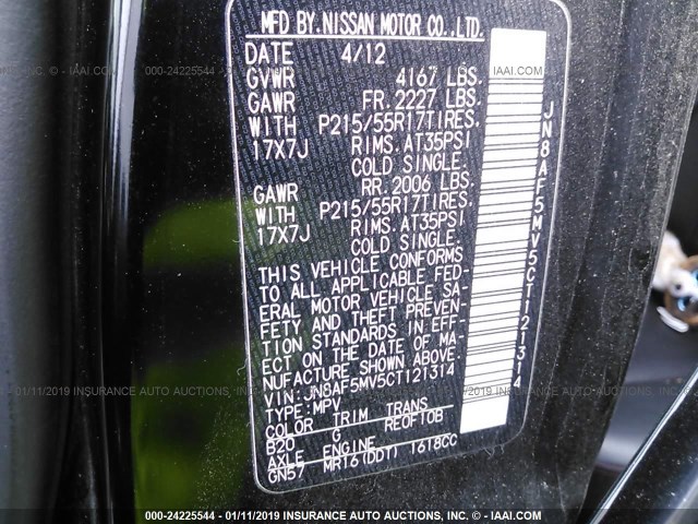 JN8AF5MV5CT121314 - 2012 NISSAN JUKE S/SV/SL BLACK photo 9