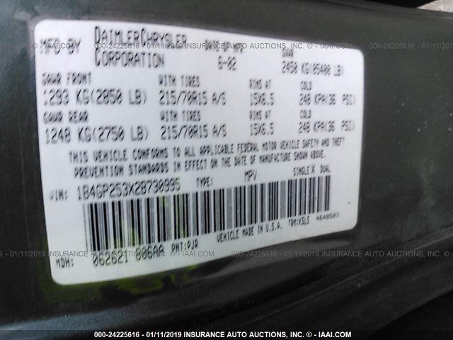 1B4GP253X2B730995 - 2002 DODGE CARAVAN SE GRAY photo 9