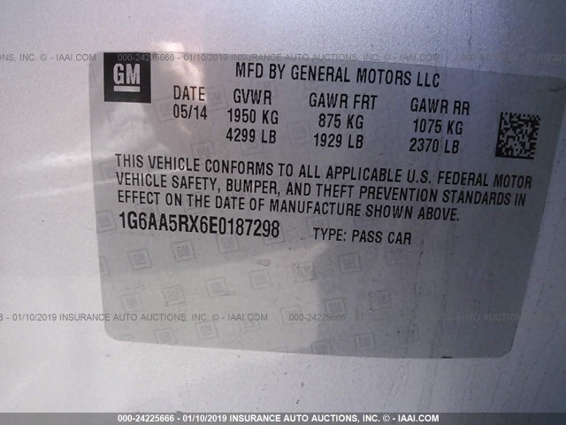 1G6AA5RX6E0187298 - 2014 CADILLAC ATS SILVER photo 9