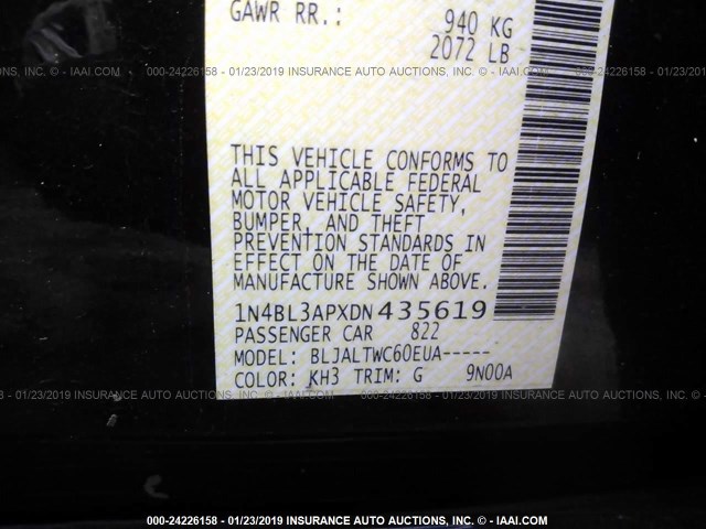 1N4BL3APXDN435619 - 2013 NISSAN ALTIMA 3.5S/3.5SV/3.5SL BLACK photo 9