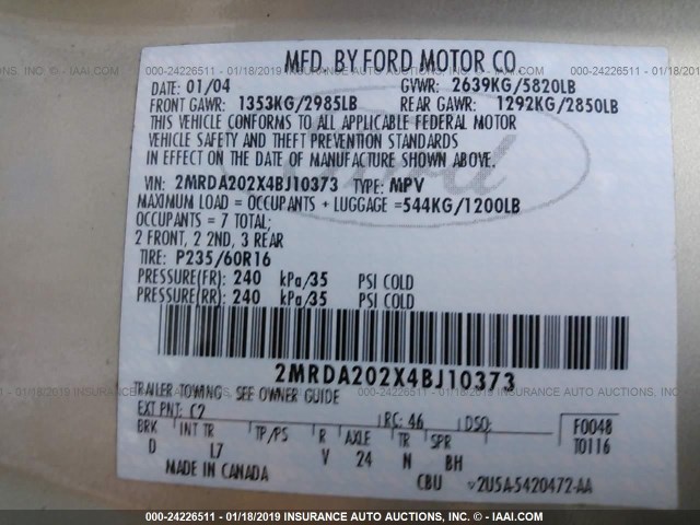 2MRDA202X4BJ10373 - 2004 MERCURY MONTEREY SILVER photo 9