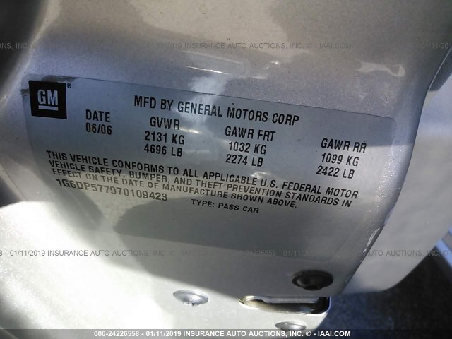 1G6DP577970109423 - 2007 CADILLAC CTS HI FEATURE V6 SILVER photo 9