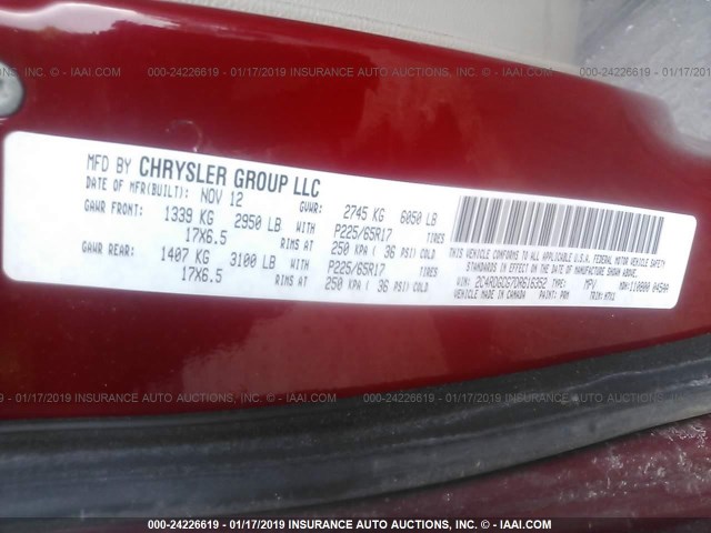 2C4RDGCG7DR616352 - 2013 DODGE GRAND CARAVAN SXT RED photo 9