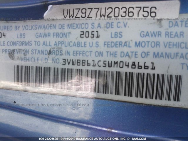 3VWBB61C5WM048661 - 1998 VOLKSWAGEN NEW BEETLE BLUE photo 9