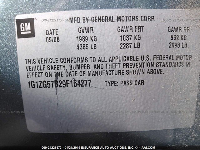 1G1ZG57B29F164277 - 2009 CHEVROLET MALIBU LS BLUE photo 9
