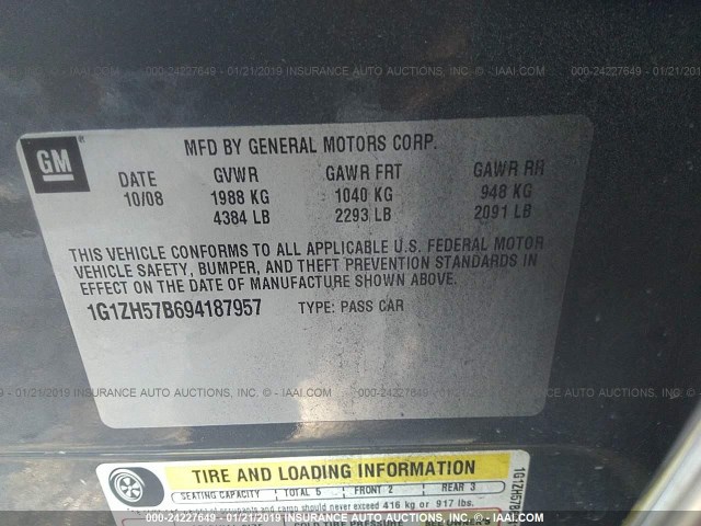 1G1ZH57B694187957 - 2009 CHEVROLET MALIBU 1LT GRAY photo 9