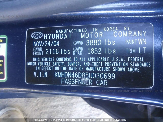 KMHDN46D85U030699 - 2005 HYUNDAI ELANTRA GLS/GT BLUE photo 9