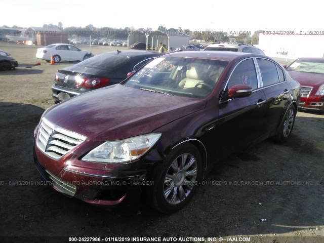 KMHGC46E59U022190 - 2009 HYUNDAI GENESIS 3.8L MAROON photo 2