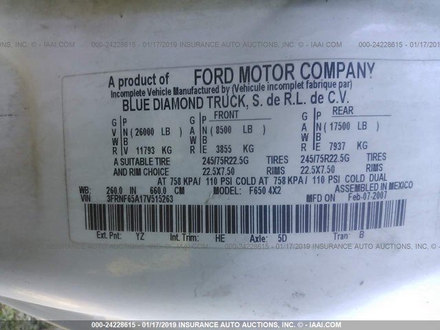 3FRNF65A17V515263 - 2007 FORD F650 SUPER DUTY Unknown photo 9