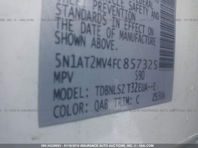 5N1AT2MV4FC857325 - 2015 NISSAN ROGUE S/SL/SV WHITE photo 9