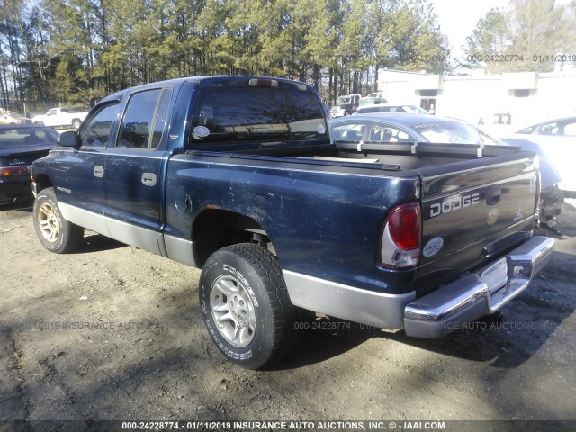 1B7GL2AX31S137307 - 2001 DODGE DAKOTA QUAD BLUE photo 3