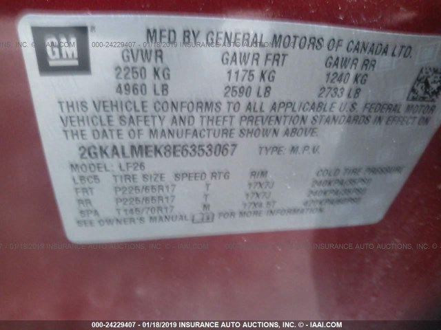 2GKALMEK8E6353067 - 2014 GMC TERRAIN SLE MAROON photo 9