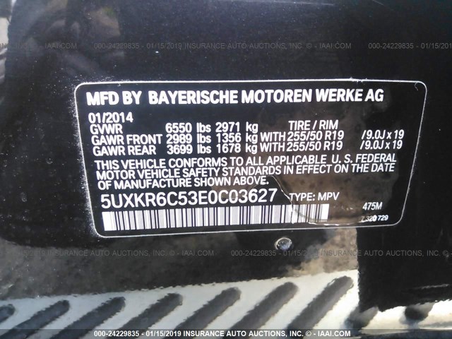 5UXKR6C53E0C03627 - 2014 BMW X5 XDRIVE50I BLACK photo 9