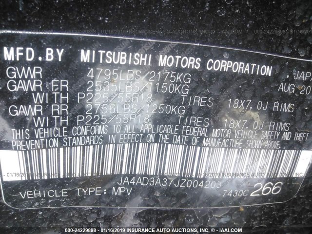 JA4AD3A37JZ004203 - 2018 MITSUBISHI OUTLANDER SE/SEL BLACK photo 9