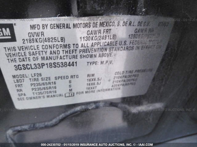 3GSCL33P18S538441 - 2008 SATURN VUE XE BLACK photo 9