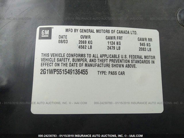 2G1WP551549136455 - 2004 CHEVROLET IMPALA SS BLACK photo 9