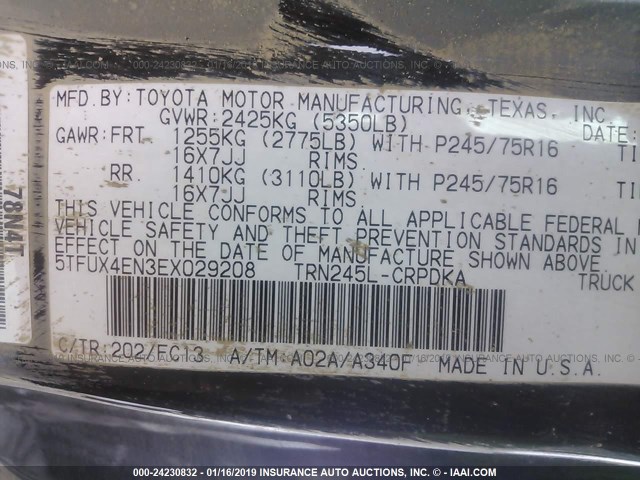 5TFUX4EN3EX029208 - 2014 TOYOTA TACOMA ACCESS CAB შავი ფოტო 9