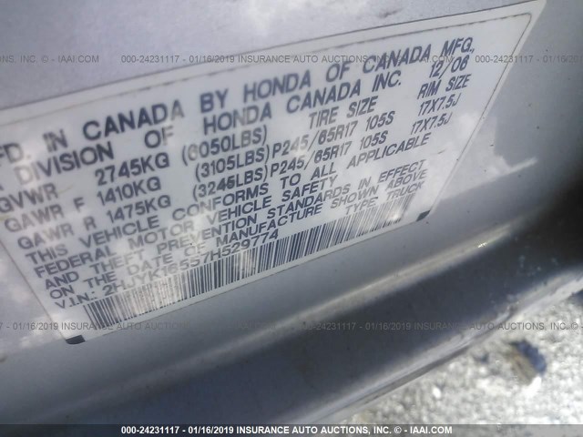 2HJYK16557H529774 - 2007 HONDA RIDGELINE RTL SILVER photo 9