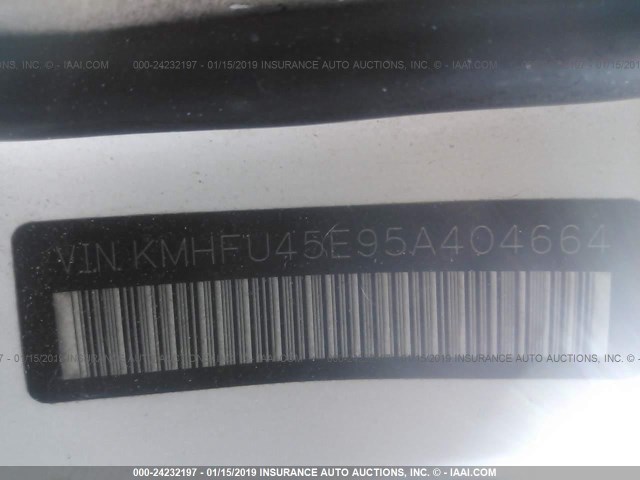 KMHFU45E95A404664 - 2005 HYUNDAI XG 350 WHITE photo 9