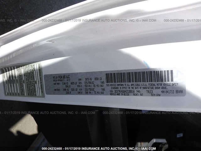 3C6TRVAG6HE539910 - 2017 RAM PROMASTER 1500 1500 STANDARD WHITE photo 9