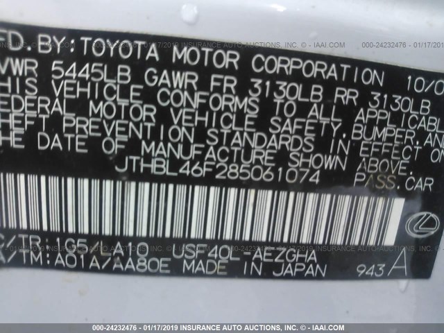 JTHBL46F285061074 - 2008 LEXUS LS 460 SILVER photo 9