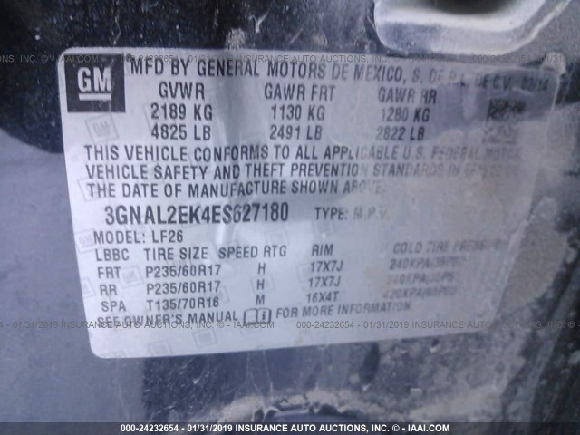 3GNAL2EK4ES627180 - 2014 CHEVROLET CAPTIVA LS 深蓝色 照片 9