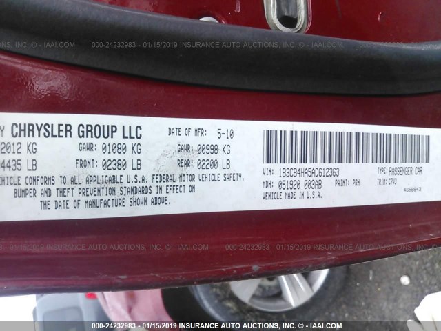 1B3CB4HA5AD612363 - 2010 DODGE CALIBER SXT RED photo 9