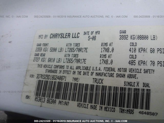 3D7KS29D18G240871 - 2008 DODGE RAM 2500 Unknown photo 9