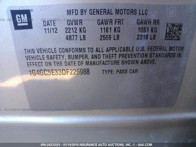 1G4GC5E33DF226988 - 2013 BUICK LACROSSE Champagne photo 9