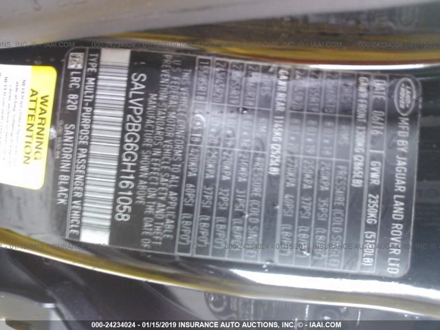 SALVP2BG6GH161058 - 2016 LAND ROVER RANGE ROVER EVOQU SE BLACK photo 9