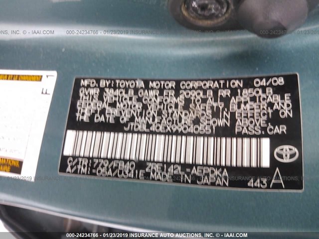 JTDBL40EX99040551 - 2009 TOYOTA COROLLA LE/XLE GREEN photo 9