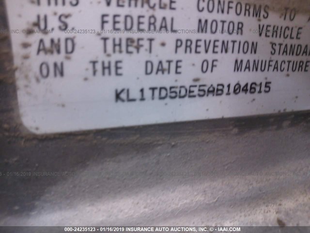 KL1TD5DE5AB104615 - 2010 CHEVROLET AVEO LS/LT ნაცრისფერი ფოტო 9