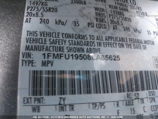 1FMFU19508LA85625 - 2008 FORD EXPEDITION LIMITED GRAY photo 9