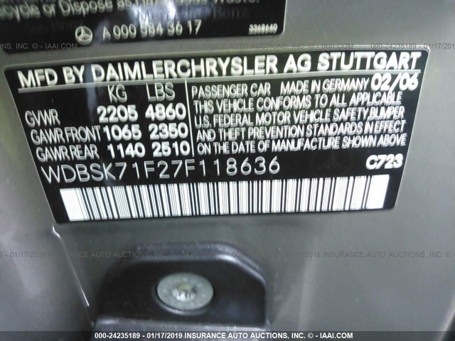 WDBSK71F27F118636 - 2007 MERCEDES-BENZ SL 550 Gümüş foto 9