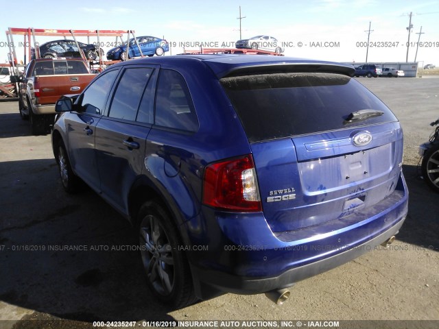 2FMDK3JC6DBA76649 - 2013 FORD EDGE SEL BLUE photo 3