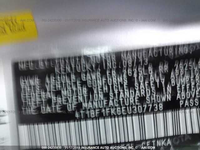 4T1BF1FK6EU307738 - 2014 TOYOTA CAMRY L/SE/LE/XLE 银色 照片 9