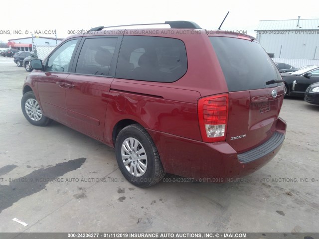 KNDMG4C77C6499409 - 2012 KIA SEDONA LX RED photo 3