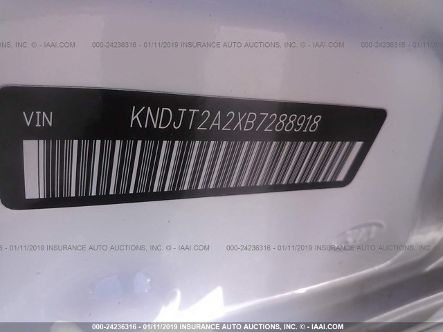 KNDJT2A2XB7288918 - 2011 KIA SOUL +/!/SPORT WHITE photo 9