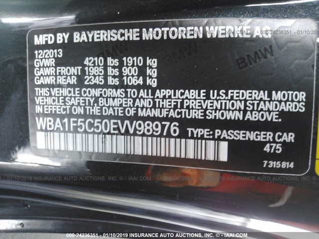 WBA1F5C50EVV98976 - 2014 BMW 228 I BLACK photo 9