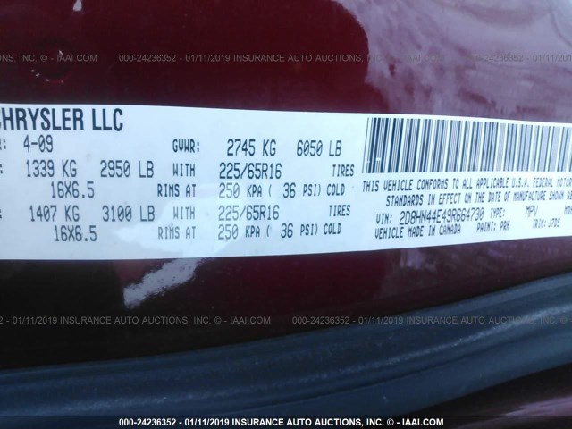 2D8HN44E49R664730 - 2009 DODGE GRAND CARAVAN SE RED photo 9