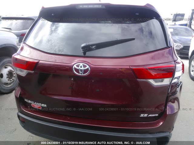 5TDJZRFH3JS497281 - 2018 TOYOTA HIGHLANDER SE/XLE RED photo 6