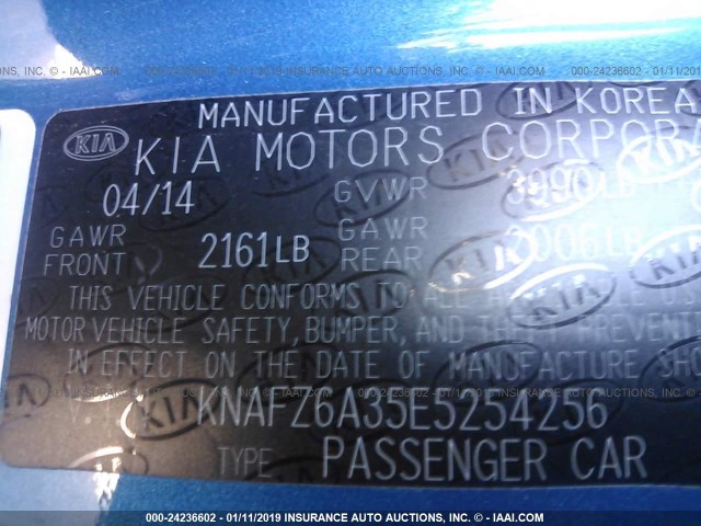 KNAFZ6A35E5254256 - 2014 KIA FORTE SX BLUE photo 9