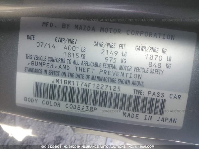 JM1BM1T74F1227125 - 2015 MAZDA 3 SV SILVER photo 9