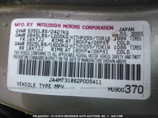 JA4MT31R62P005411 - 2002 MITSUBISHI MONTERO SPORT XLS Champagne photo 9