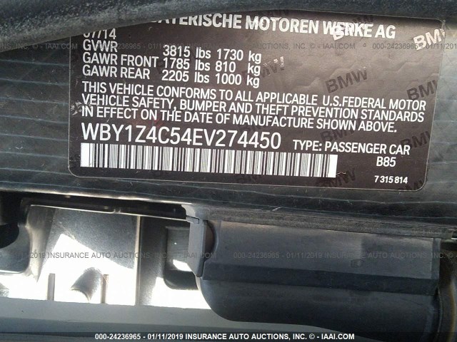 WBY1Z4C54EV274450 - 2014 BMW I3 REX WHITE photo 9